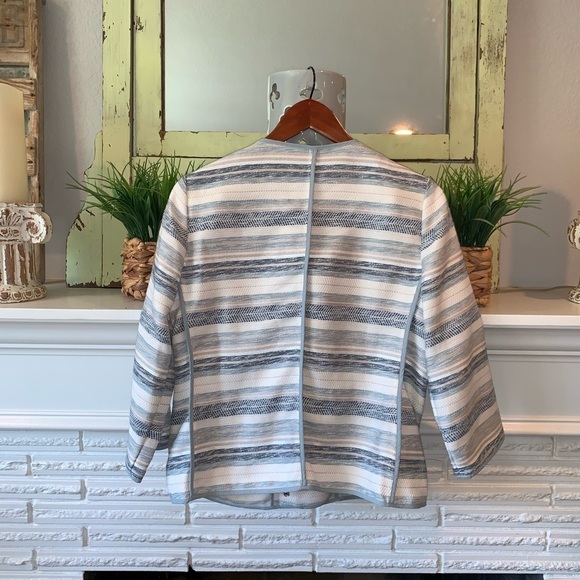 Chico’s Striped Blue Woven Lightweight Moto Style Jacket Size Medium - Picture 8 of 8